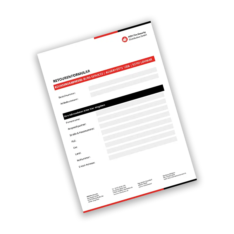 Retourenformular HON Fire Security & Distribution GmbH